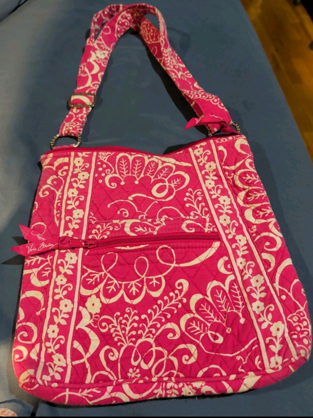 Vera Bradley Pink Twirly Bird Printed Quilted Crossbody Bag